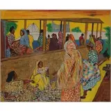 Vincent Smith, Buying Cloth in Bolgatanga, Mixed Media, gouache and oil pastel on paper