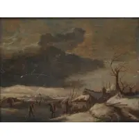 Pieter Wouwerman, A Winter Landscape with Skaters and Kolf Players, Oil on panel