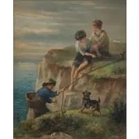 James Drummond, Children at play, Mixed media on paper