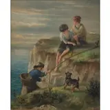James Drummond, Children at play, Mixed media on paper