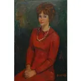 Arbit Blatas, Portrait of a Woman Red Dress, Oil on board