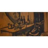 Arbit Blatas, Still Life with Bouzouki, Watercolor on board