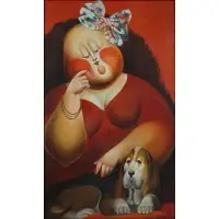 Leandro Velasco, Muchacha Con Perrro (Girl with Dog), Oil on canvas