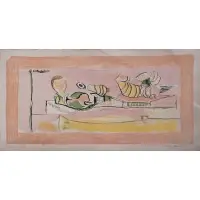 Articulated Forms (Pink Background) Forms on a Terrace by Graham Sutherland, Lithographs in colors, sold Dec 2023