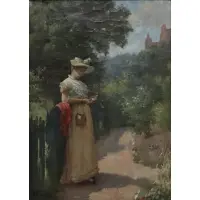 A. Charney, Lady Waiting at the Fence, Oil on canvas, inscribed lower left