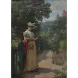 A. Charney, Lady Waiting at the Fence, Oil on canvas, inscribed lower left