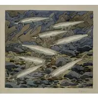 Smelts by Neil Welliver, Hand colored etching on paper, sold Dec 2023