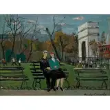 Nicola S. Cikovsky, Sailor and Woman on Bench in Washington Square, NYC, Oil on canvas