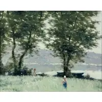 André, GISSON (FRENCH/USA.,1921-2003) Figures by the River, Oil on canvas