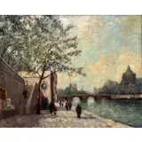 Maurice Brisson, Seine River Walk in Paris, Oil on canvas
