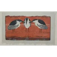 Otto Eckmann, Nachtreiher (Night Herons), 1896, Color woodcut on Japan paper