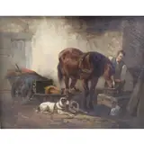 Paul Verschoore, Feeding the horse, Oil on canvas