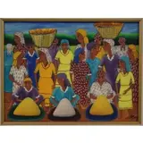 Alberoi Bazile, Market Scene, Acrylic on board