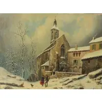 Louis-Claude Malbranche, Snow scene, Oil on canvas