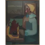 Mila Bravo Aguilar, Woman in Kitchen, Oil on canvas