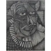 Carlos Comesanas, Cubist portrait, Ink drawing on paper