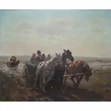 Janos Viski, Horse Carts on a Muddy Road, Oil on canvas