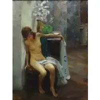 Rudolf Nissl, A Nude Female Model, Oil on canvas