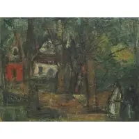 Benjamin Kopman, Landscape with homes, Oil on canvas
