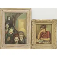 Edith Morehouse, Portrait of a Lady Reading (a) Women on a Staircase (b) (Two Items), (a) oil on canvas