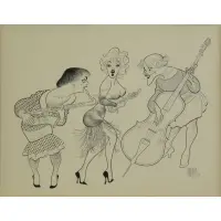 Al Hirschfeld, SOME LIKE IT HOT (Tony Curtis, Marilyn Monroe, and Jack Lemon), pen and ink on illustraion board