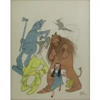 Al Hirschfeld, THE WIZARD OF OZ (Ray Bolger, Bert Lahr, Judy Garland & Jack Haley), pen and ink with gouache on illustration board