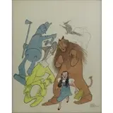 Al Hirschfeld, THE WIZARD OF OZ (Ray Bolger, Bert Lahr, Judy Garland & Jack Haley), pen and ink with gouache on illustration board