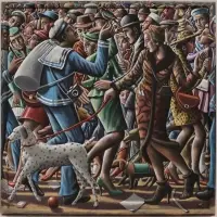 P. J. Crook, Sidewalkers, Acrylic on canvas in painted wood frame