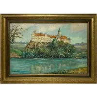 A. Blanchard, A Castle Above a River, Oil on canvas