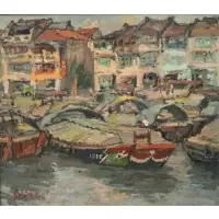Tan Choh Tee, Singapore River, Oil on canvas