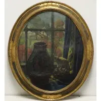 George Beline, Still Life with Elephant by Window, Oil on canvas
