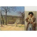 Frank von der Lancken, Both oils on board, Pair of works: Oklahoma Landscape with Oil Wells & Portrait of Oklahoma Woman with Basket