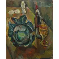 Still Life with Cabbage, 1962 by Emanuel G. Romano, Oil on board, sold Oct 2023