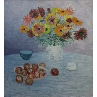 Robert LaHotan, Sunflowers and Apples, Oil on canvas