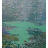 Robert LaHotan, Garden and Woods at Sunset, Oil on canvas
