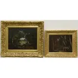 (2) Forest Foraging Scenes by Narcisse-Virgilio Diaz de la Pena, Pair of oils on wood panel, sold Oct 2023
