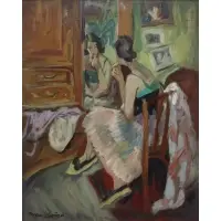 Jacques Chapiro, Interior with a Woman by Mirror, Oil on canvas
