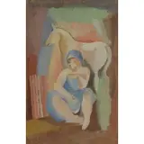 Béla Kádár, Girl with a Horse, Gouache on paper