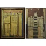Józef Łukomski, Three White Figures (Trzy biate figury), Oil mixed media relief on panel