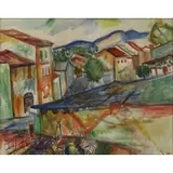 Pinchus Krémègne, Townscape, Watercolor on paper