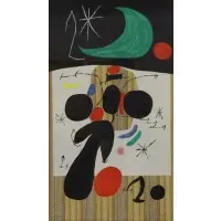 Joan Miró, Interior et Nuit, Lithograph in colors on textured wallpaper
