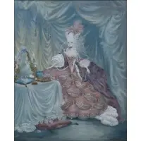 Berkeley Sutcliffe, The Queen (her extravagances had begun to make her unpopular), Watercolor, pencil, gouache, glitter and glued rhinestones on paper