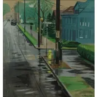 Stevan Dohanos, Bus Stop Street Scene, 1949, Watercolor and gouache