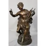 Mathurin Moreau, Orpheus Seated, Large Bronze Sculpture with nice original brown patina