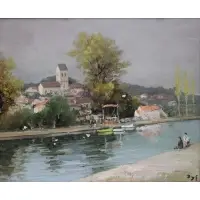 Marcel Dyf, Canal Scene, Oil on canvas