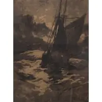 Harvey Ellis, Ship at Sea, Charcoal and wash on paper