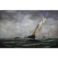 Eric Nielsen, Sailing Vessels at Sea, Oil on canvas