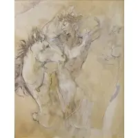 Jürgen Görg, Madchen mit Einhorn (Girl with Unicorn), Large oil and mixed media on canvas