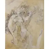 Jürgen Görg, Madchen mit Einhorn (Girl with Unicorn), Large oil and mixed media on canvas