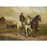 Dixon Clark, Horse Riding Scene on Farm, Oil on canvas